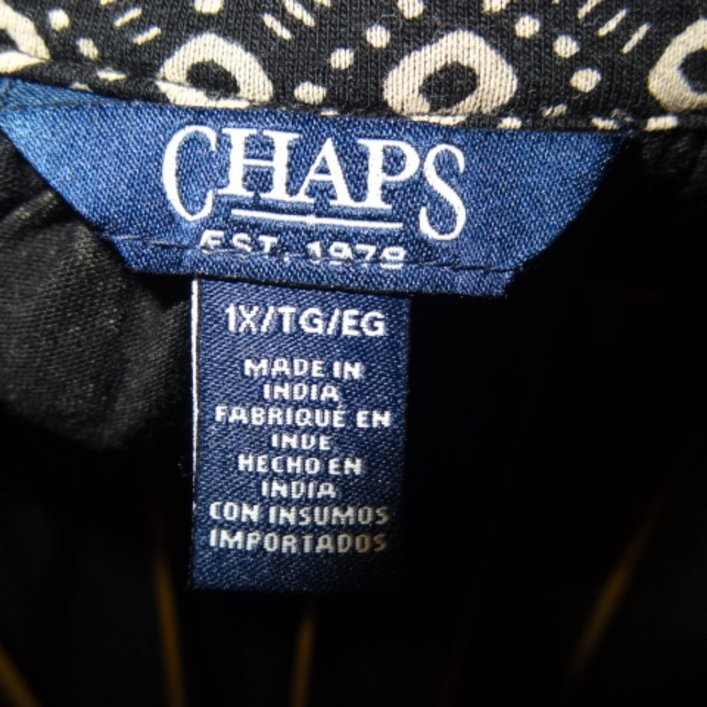 Chaps Black & Tan Print 3 Quarter Sleeve Tunic, Like New - Picture 5 of 6
